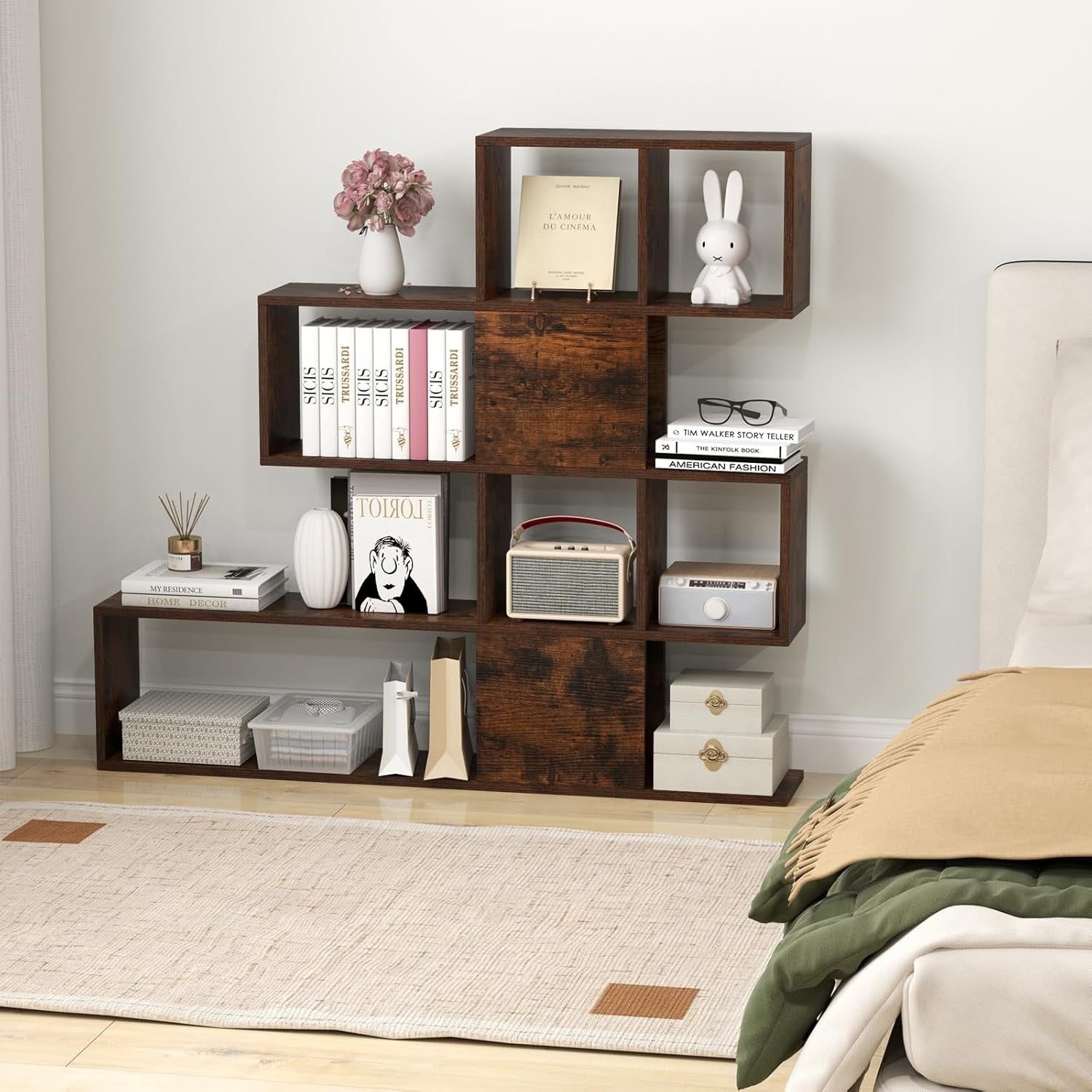 Freestanding 4-Tier Ladder Shelf Rustic Brown | Modern Display Storage Unit 120