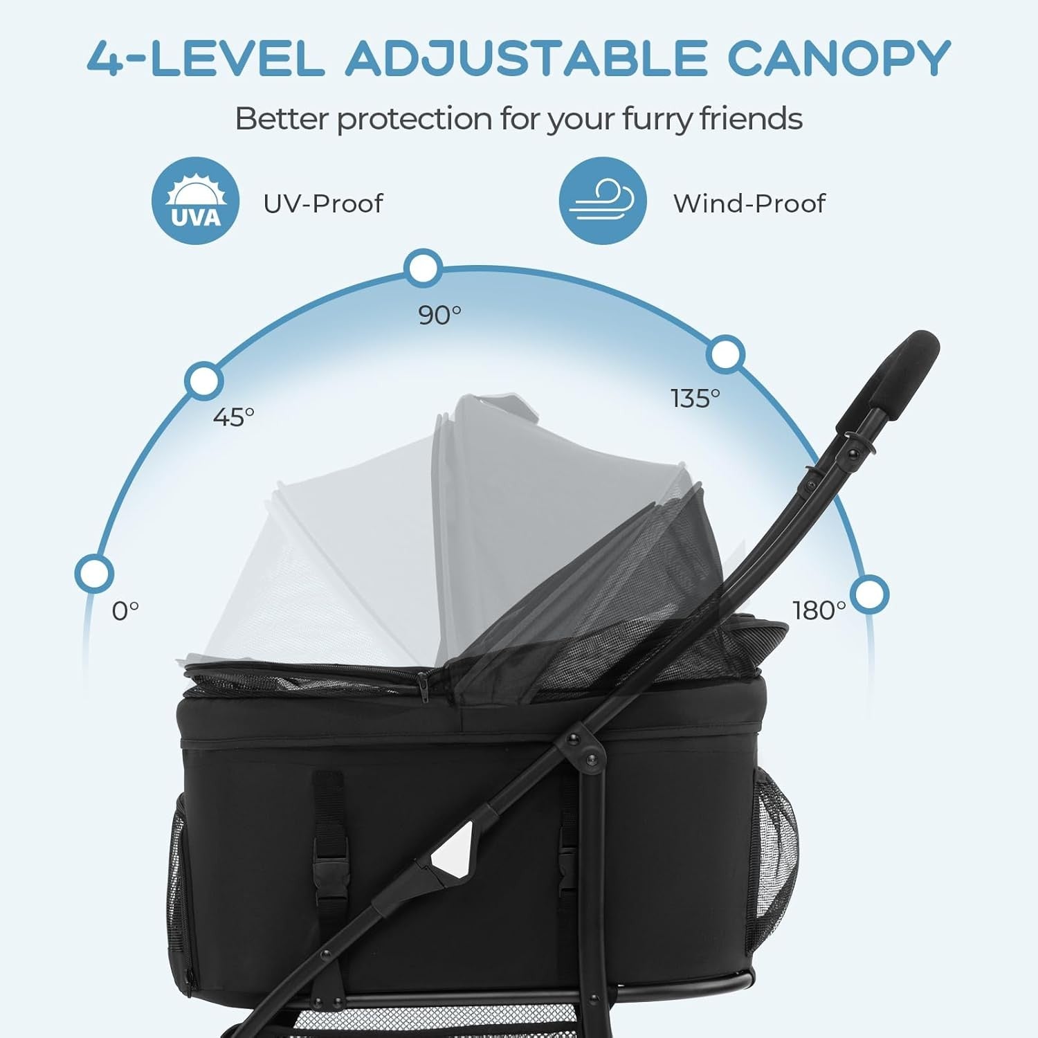 3 in 1 Pet Stroller Folding Cat Pushchair Detachable Carrier 4 Wheel