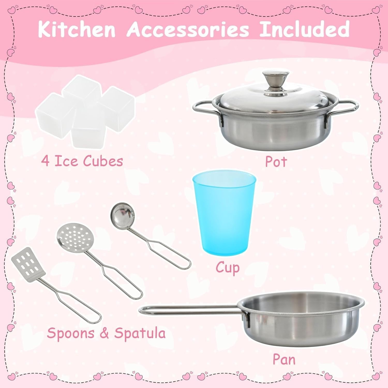 Wooden Kids Play Kitchen Pink w/ Chalkboard Ice Maker Microwave