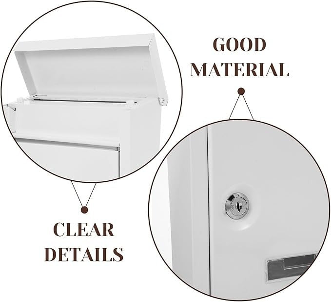 Weatherproof Locking Wall Mount Mailbox Secure Outdoor Iron Post Box White