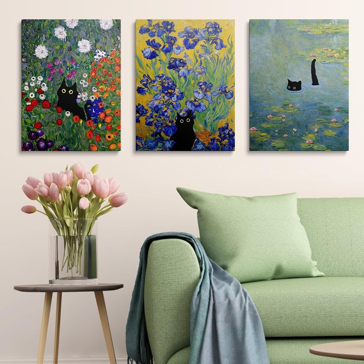 Boho Canvas Wall Art Set of 3 Framed Nature Prints 30x40cm Decor