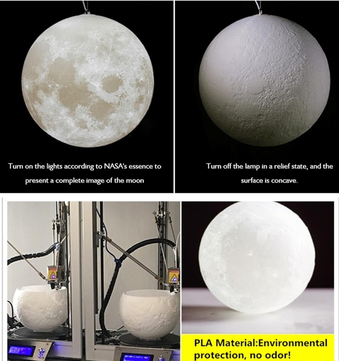 Moon Pendant Ceiling Light Shade 22cm 3D Printed Lunar E27