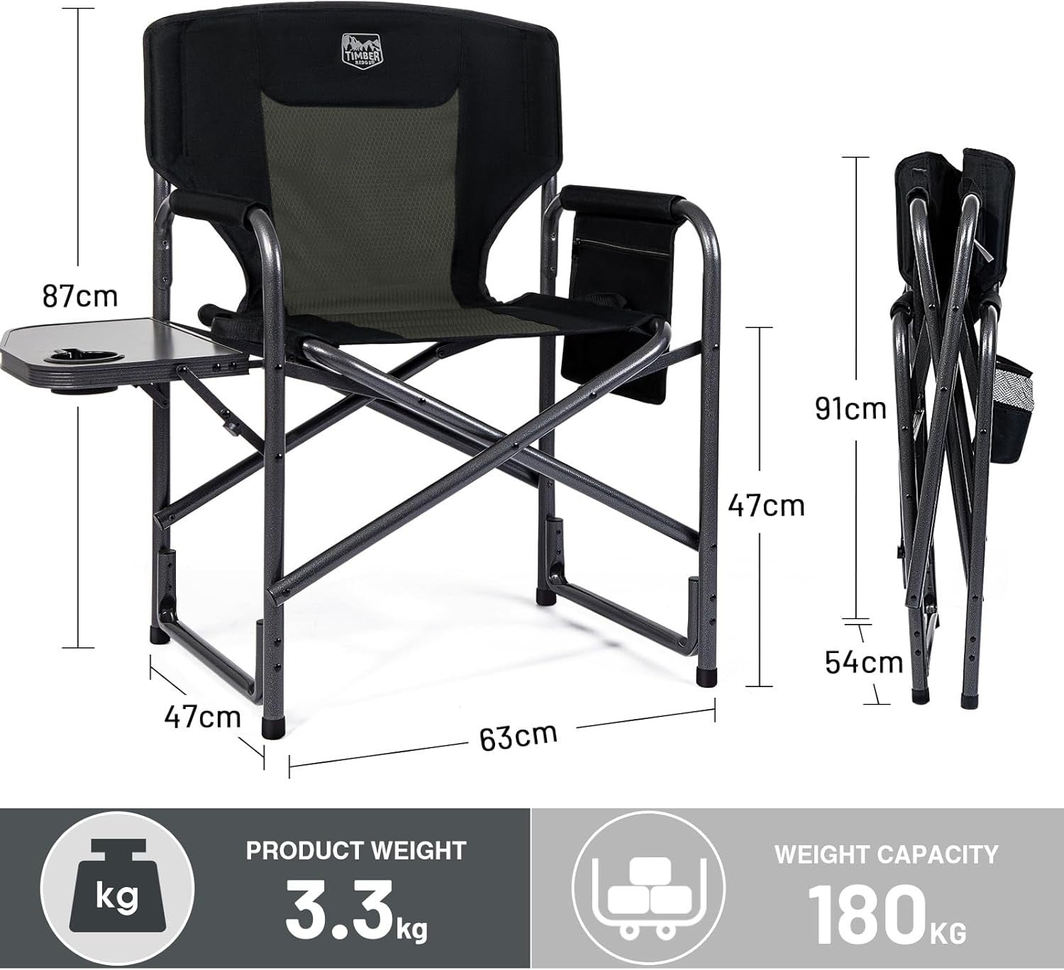 Heavy Duty Folding Camping Chair with Side Table & Cup Holder – Outdoor BBQ
