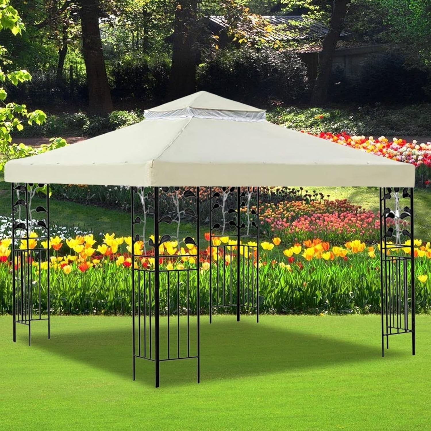10x10Ft Double Layer Gazebo Canopy Waterproof Outdoor Patio Cover
