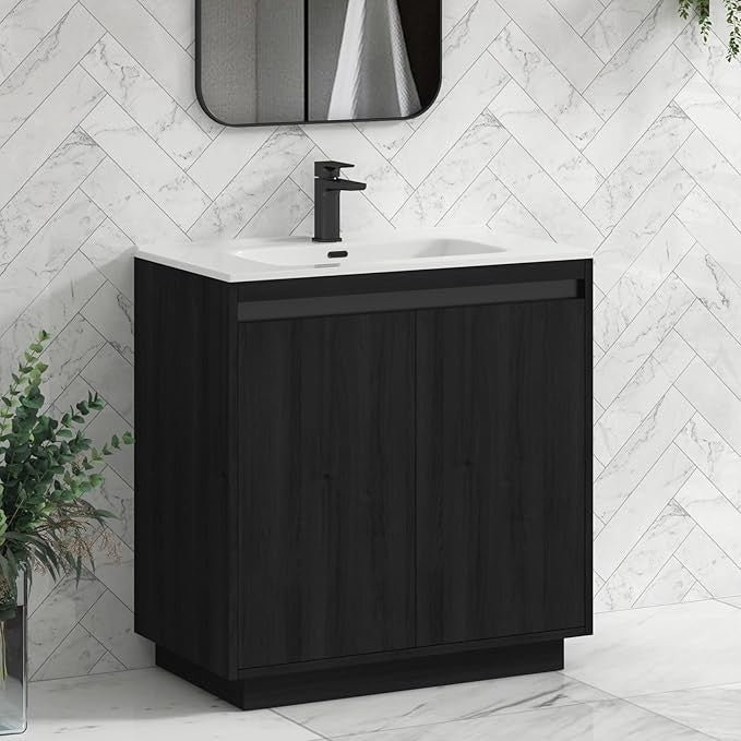 800mm Black Floor Standing Vanity Unit with Basin Sink 2 Door Bathroom Cabinet