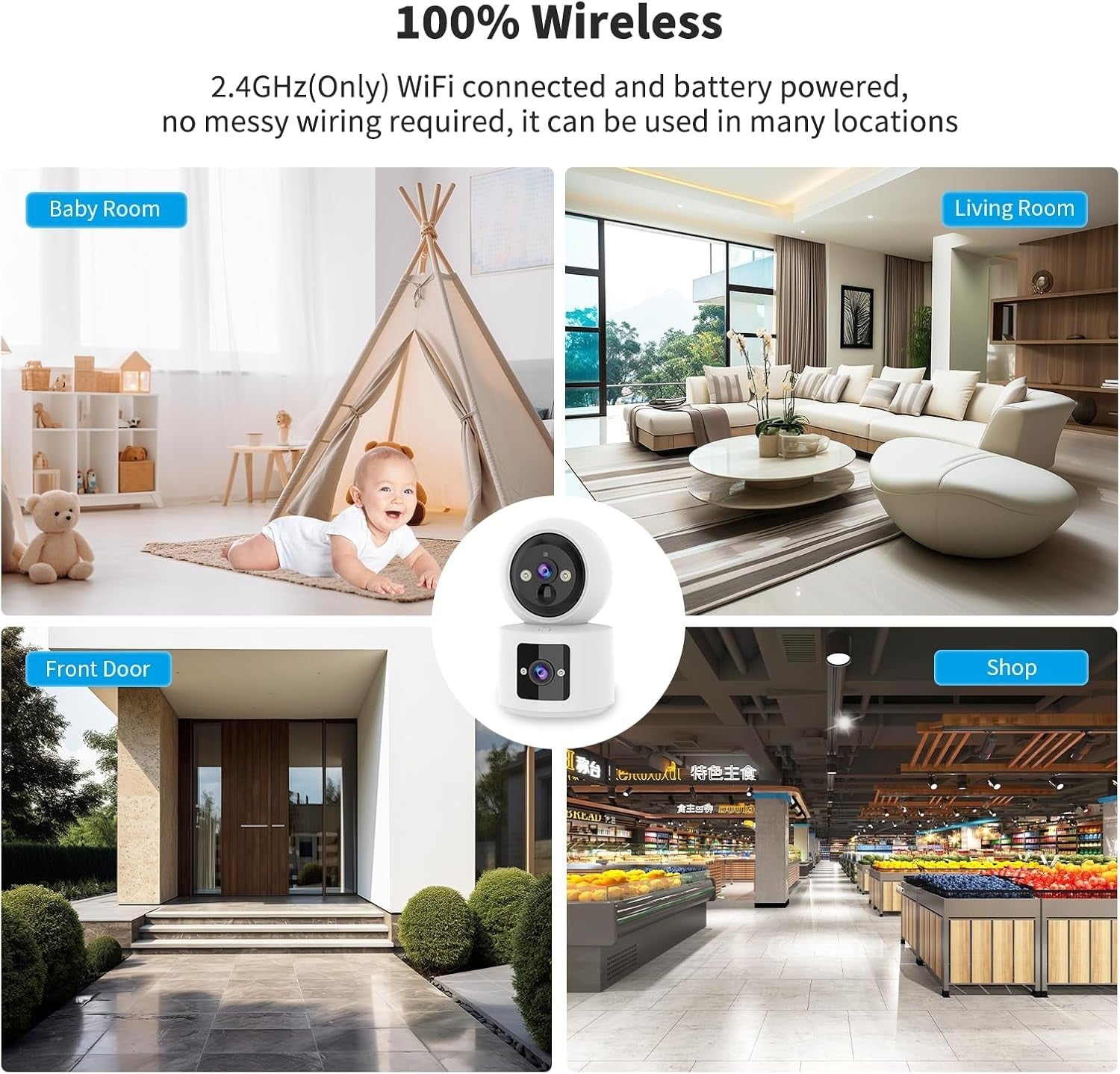 2K Indoor Security Camera Dual Lens WiFi Auto Tracking 8GB Card