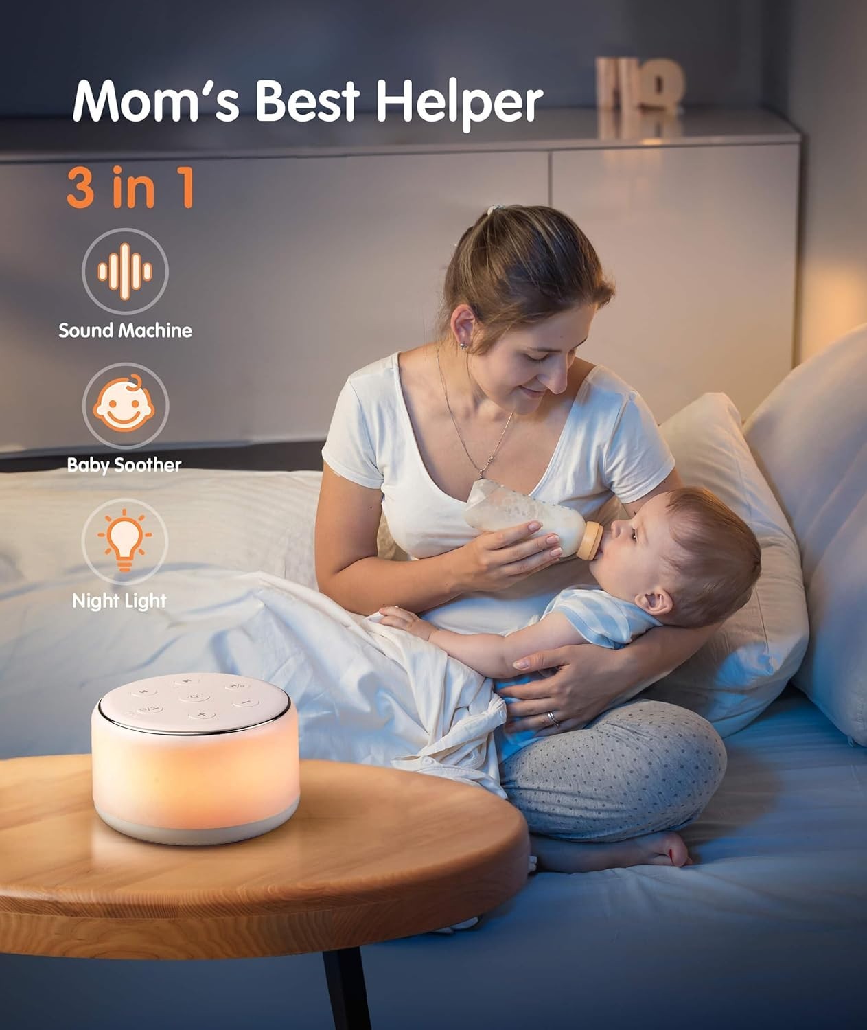 Portable Baby White Noise Machine with Night Light, 34 Soothing Sounds