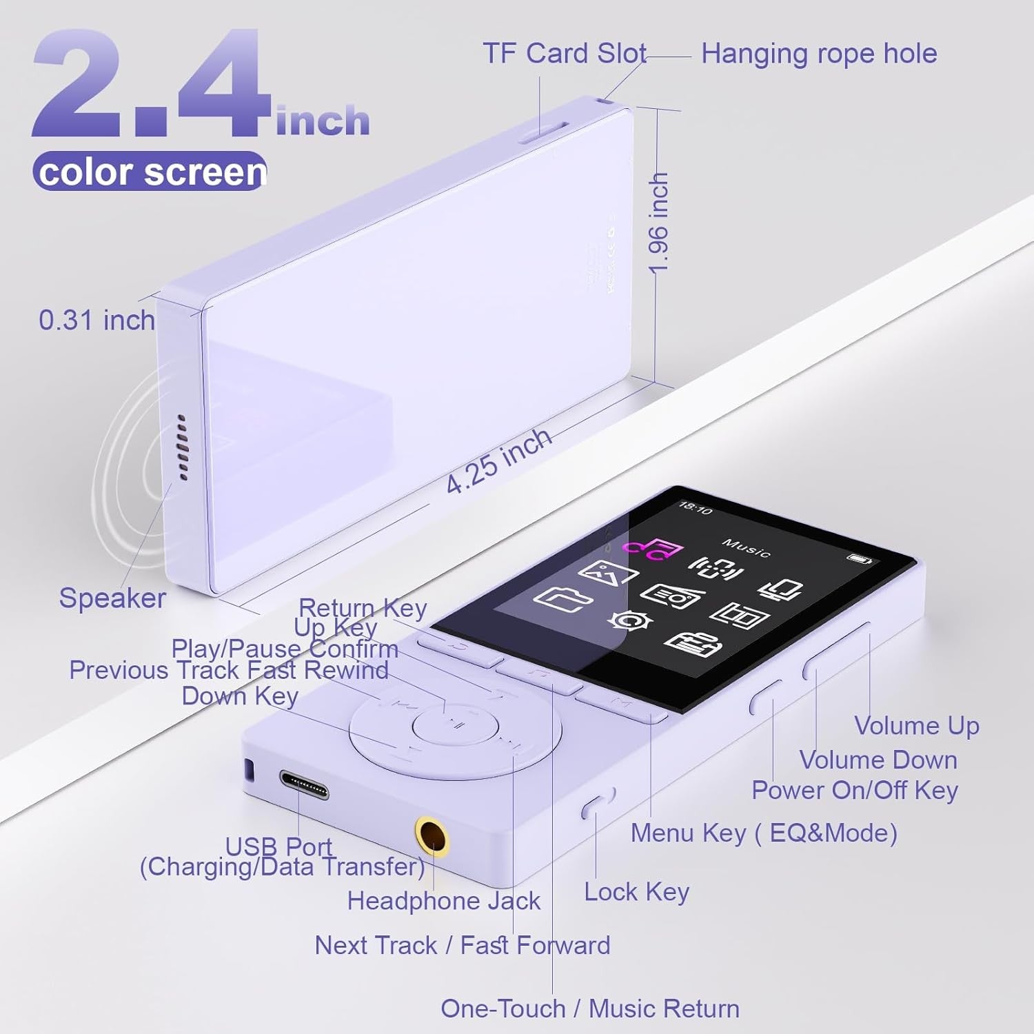 64GB MP3 Player Bluetooth 5.3 Portable Music Player FM Radio & Voice