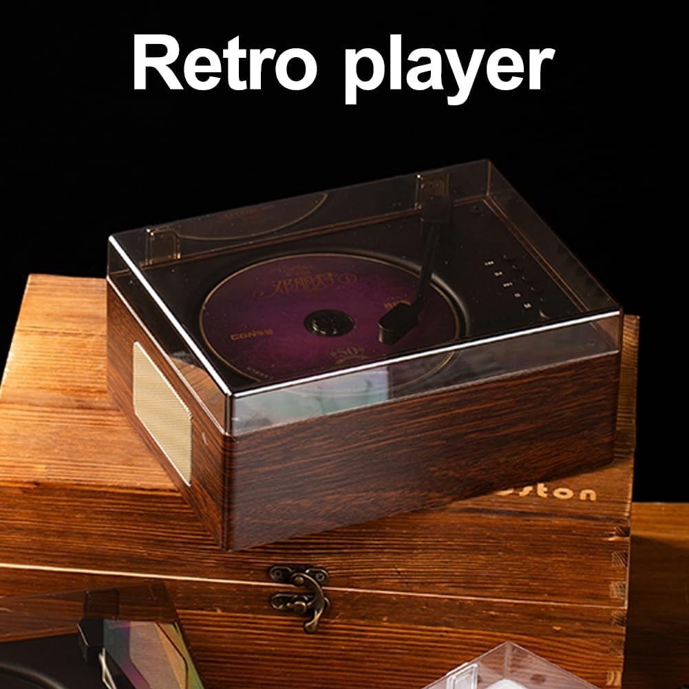 Retro Bluetooth CD Player Rechargeable Speakers USB AUX Remote Walnut