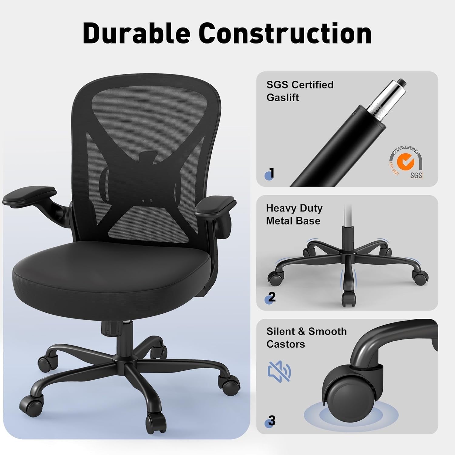 Ergonomic Mesh Office Chair Lumbar Support Swivel Desk Task Armchair Black