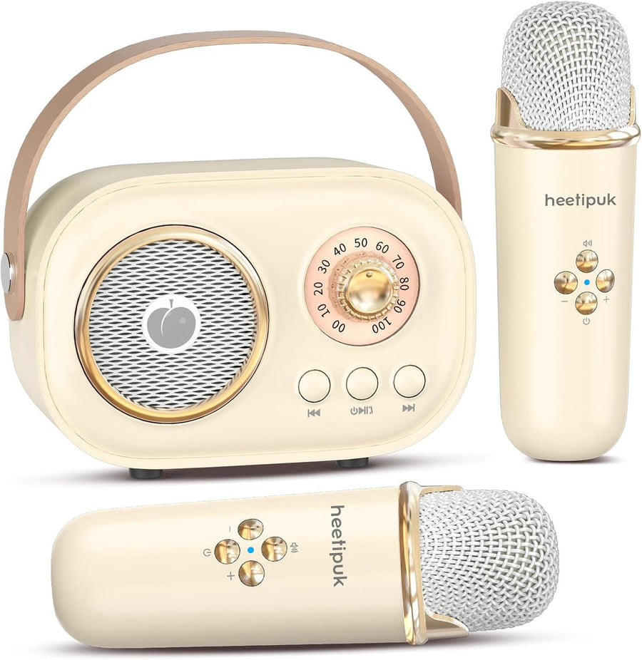 Mini Karaoke Machine Portable Bluetooth Speaker 2 Wireless Mics Kids Teens