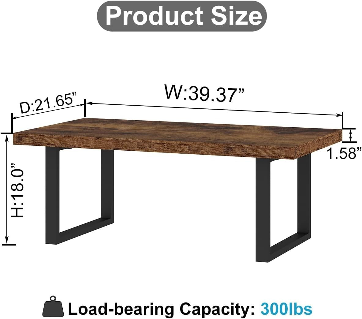 Rustic Coffee Table Wood & Metal | 39” Industrial Centre Table Living Room