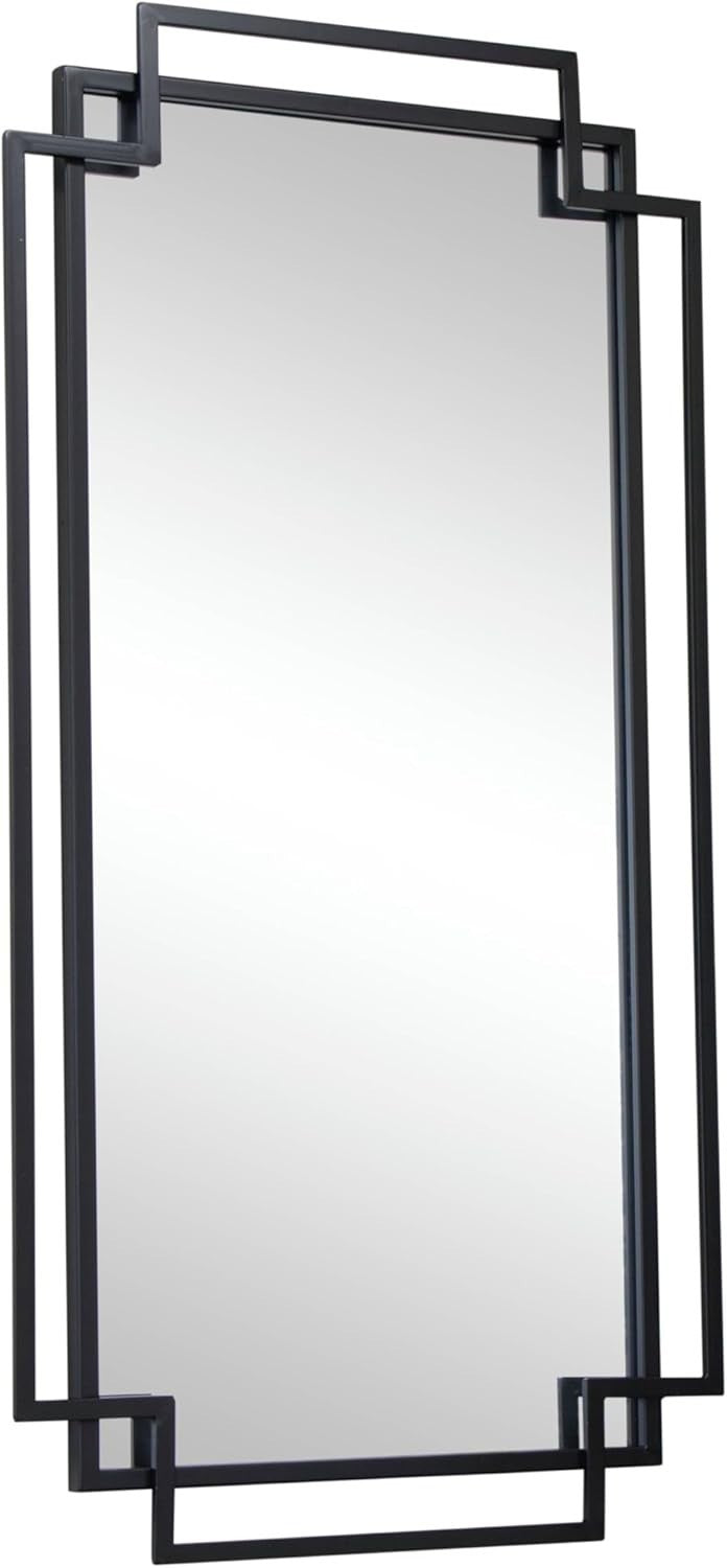 Black Geometric Wall Mirror 94x48cm Modern Metal Frame for Bathroom