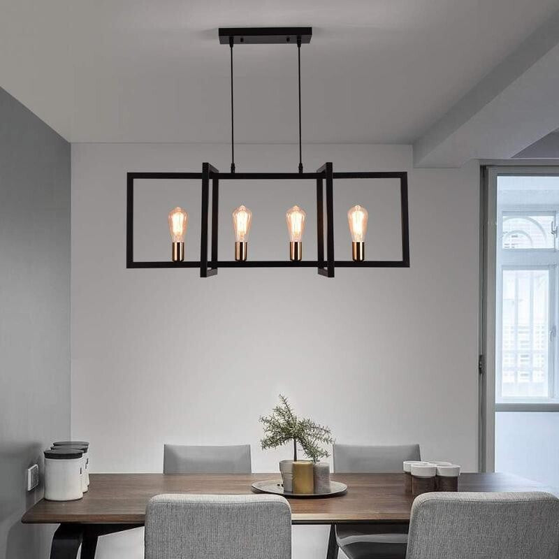 Industrial 4-Light Kitchen Island Chandelier E27 Matte Black Pendant Fixture