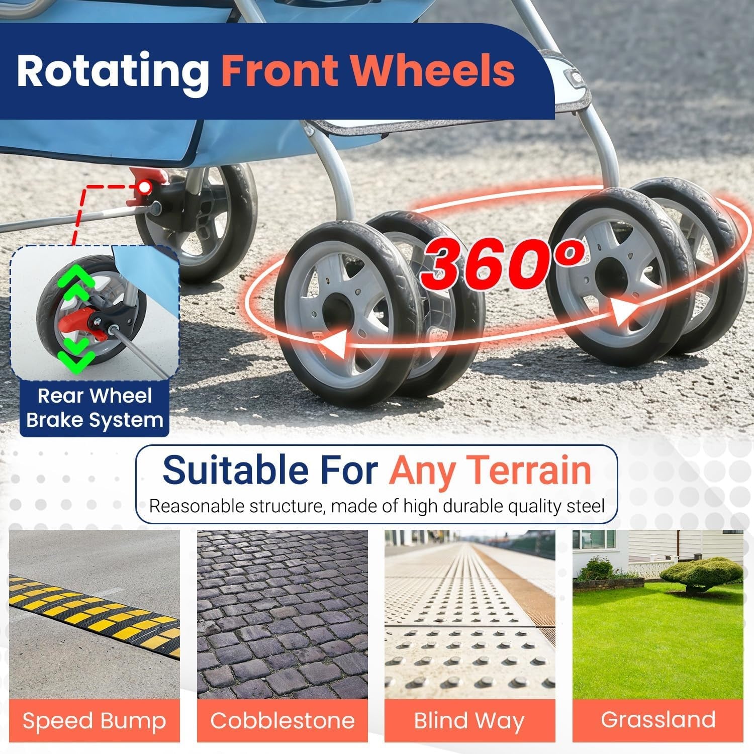 Pet Stroller Dog Cat Pushchair 4 Wheel Foldable Travel Carrier Mesh Blue
