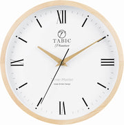 Silent Wall Clock Roman Numerals Natural Wood Glass Face Large 30cm Decor