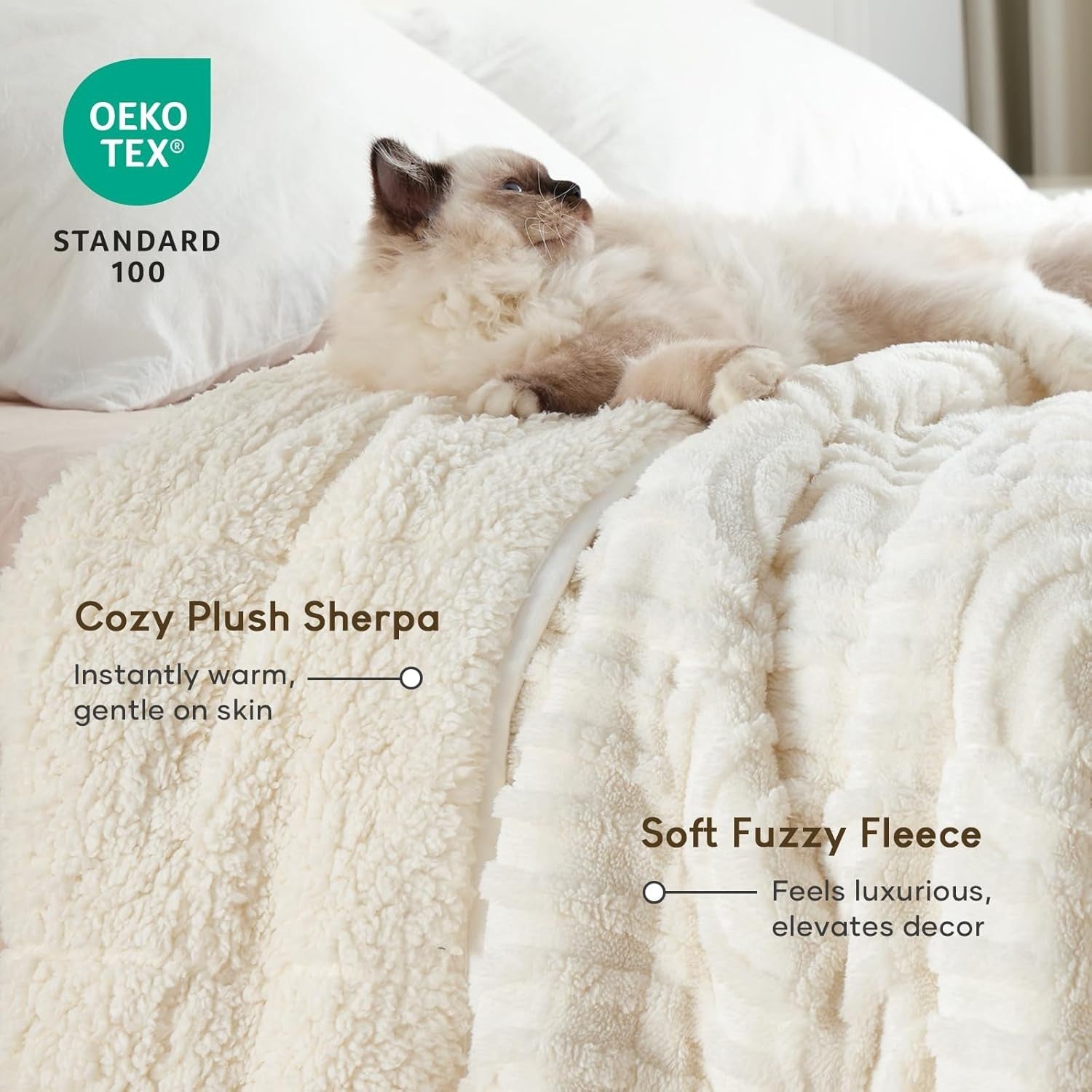 Cream White Sherpa Weighted Blanket 15lbs Queen 60x80 Cozy Sleep