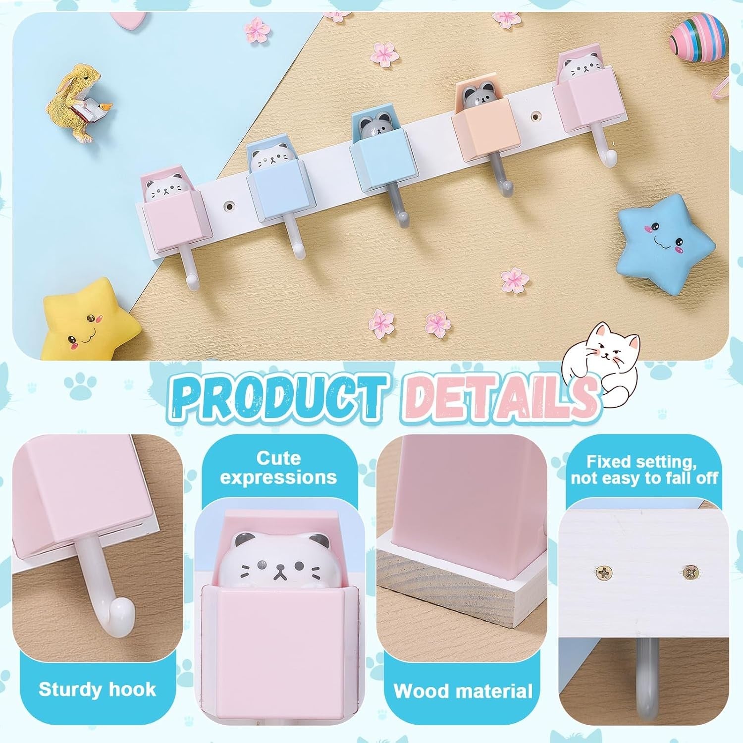 Kids Wall Coat Hook Rack 2 Pack Rainbow Design Foldable Hooks for Bedroom Playro
