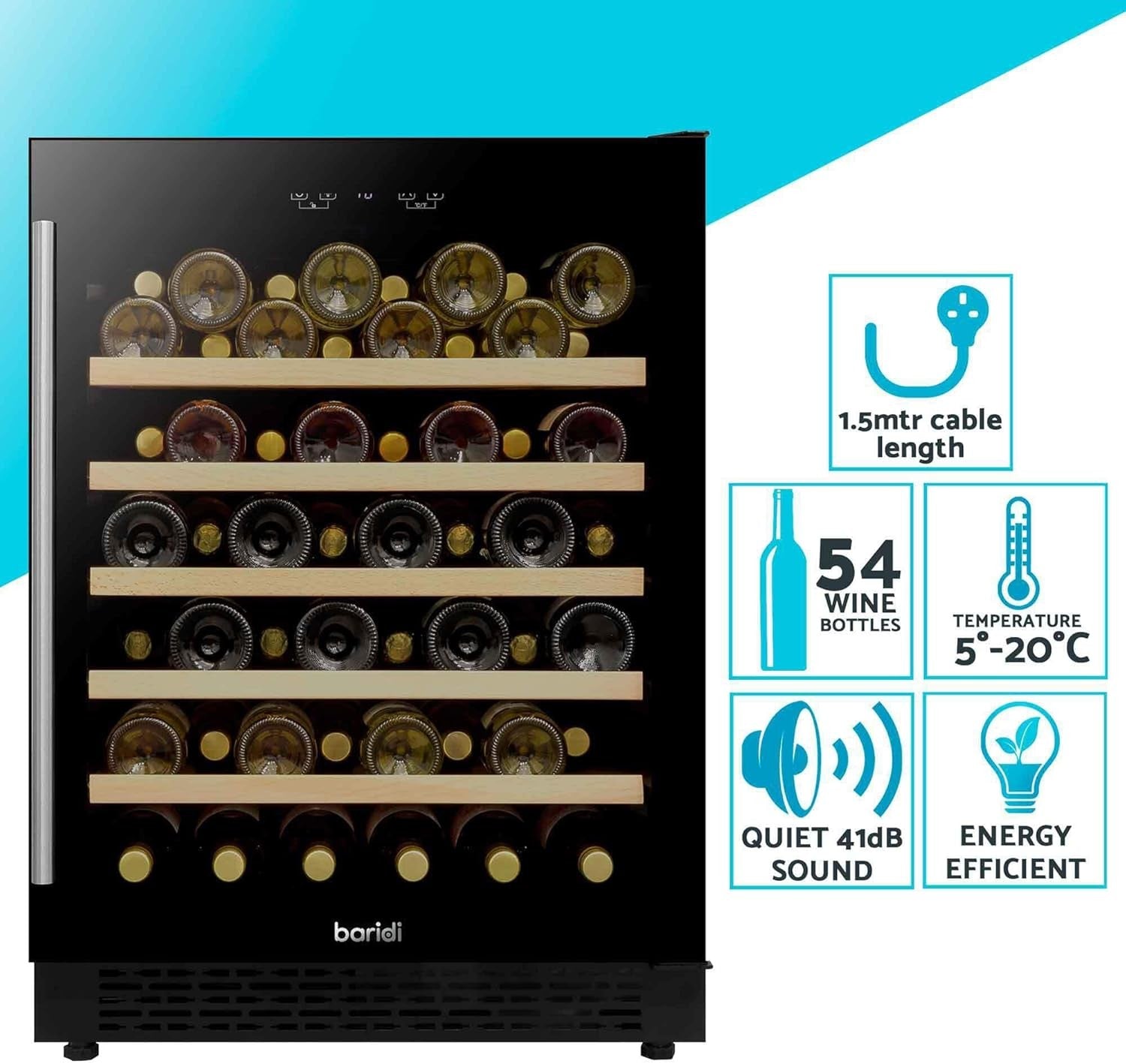 54 Bottle Wine Cooler Fridge Digital Touch Control Large Capacity Freestanding