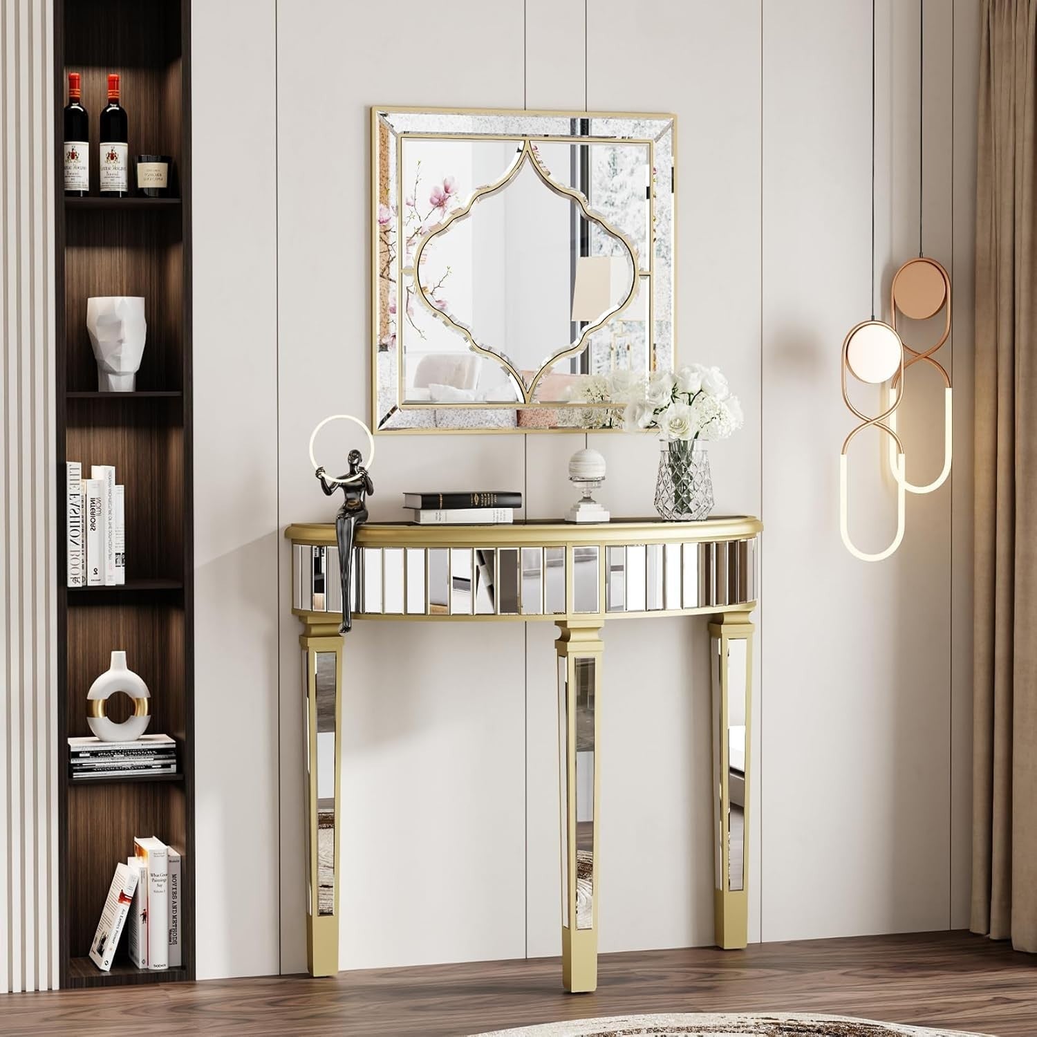 Luxury Gold Wall Mirror 60x60cm Clear Glass Beveled Frame for Hallway