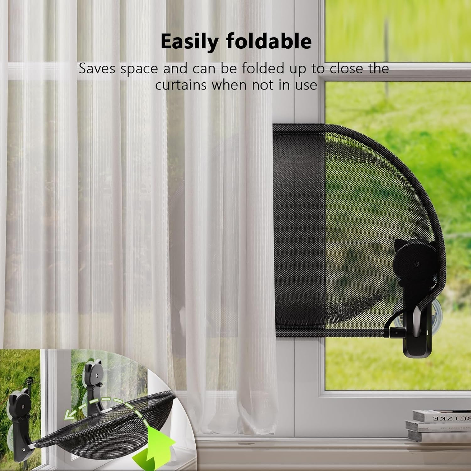 Foldable Cat Window Perch Cordless Hammock Bed Mesh Suction Cup