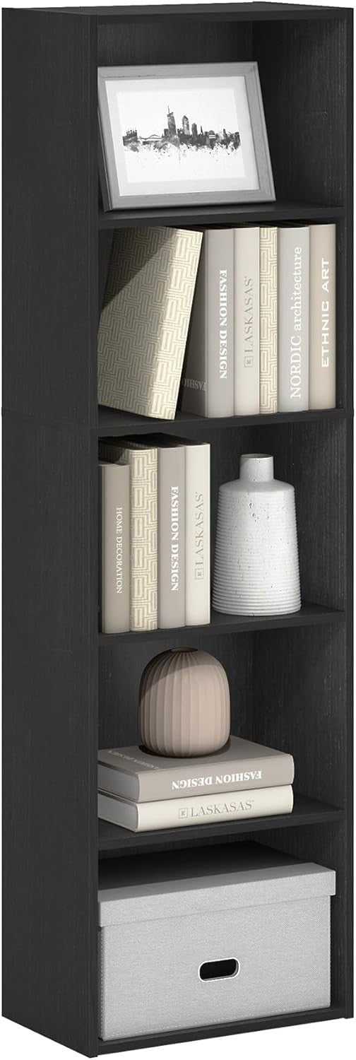 5 Tier Reversible Bookcase Storage Open Shelf Compact Organizer Bookshelf Black