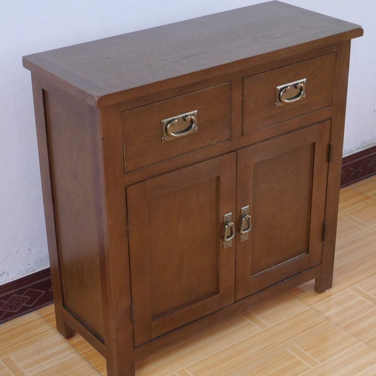 Walnut Oak Sideboard Cabinet – 2 Doors, 2 Drawers – Compact Rustic Storage