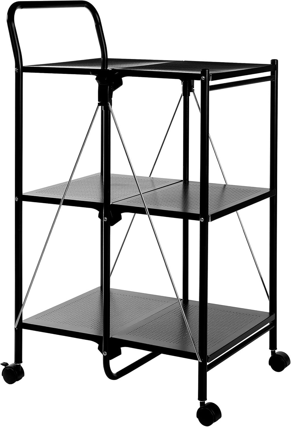 Folding Kitchen Trolley Cart 3 Tier Shelves Rolling Storage