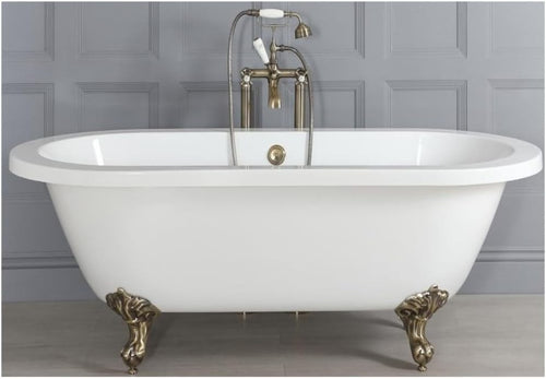 White Freestanding Double Ended Roll Top Bath 1780x825mm Gold Claw Feet