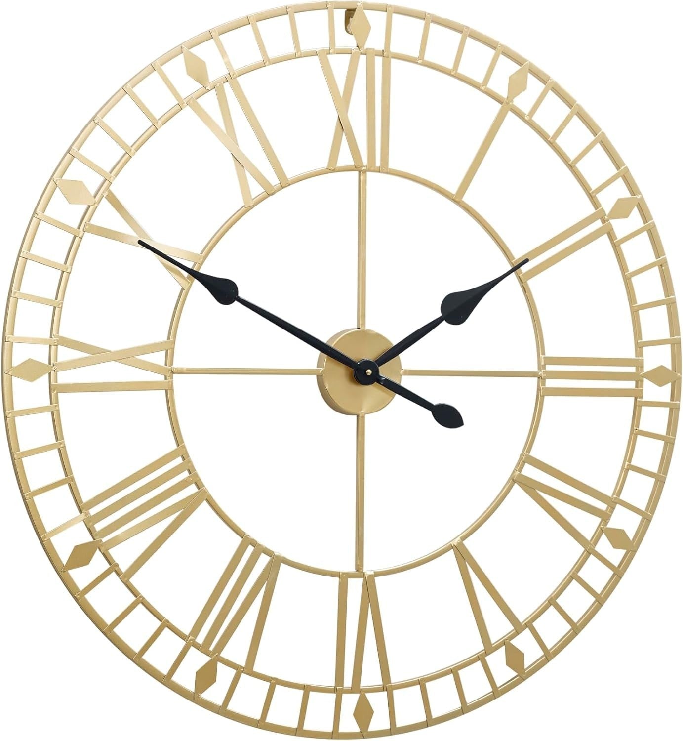 Large Gold Skeleton Wall Clock 80cm Vintage Roman Numerals Battery Powered