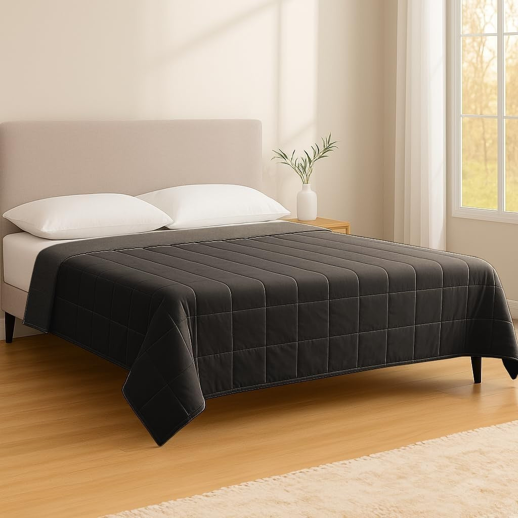 4kg Weighted Blanket, Black Cotton 125x150cm Anxiety Stress Relief with Storage