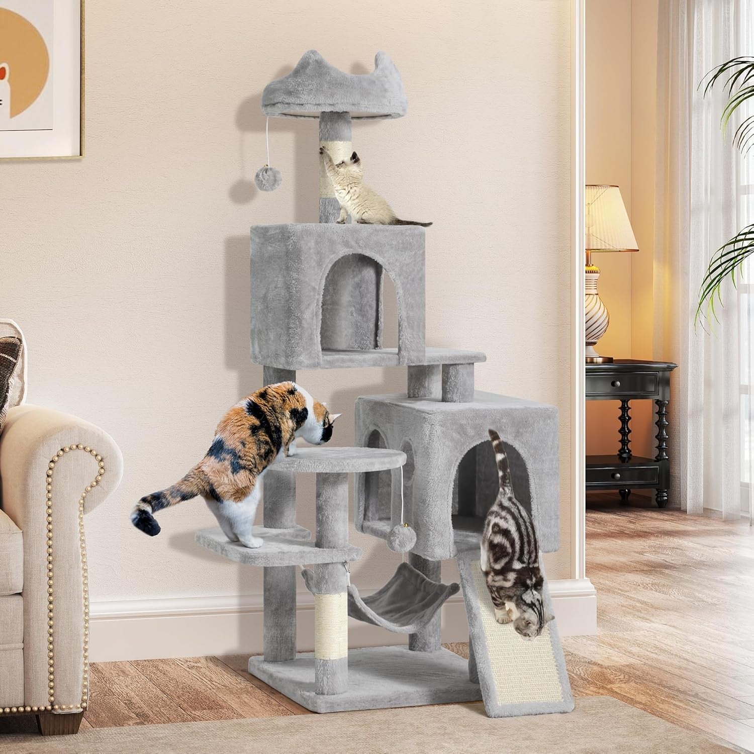 Large Cat Tree Tower 137cm Scratching Post Condo Hammock Multi-Level XL