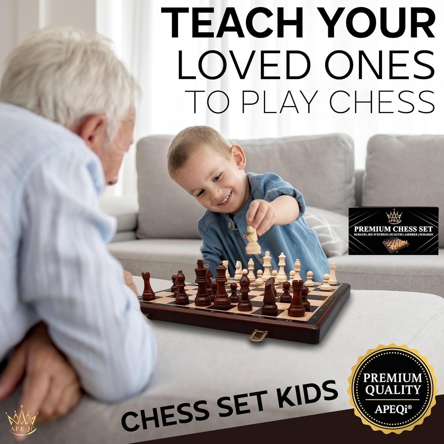 15" Magnetic Wooden Chess Set Luxury 38cm Folding Board + Extra Queens