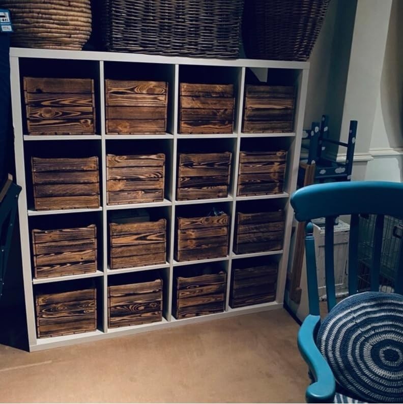 Brown Burnt Effect Wooden Crates 29x24x39cm – Handmade Set of 5