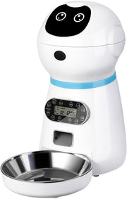 Automatic Pet Feeder Timed Food Dispenser Stainless Steel Bowl White