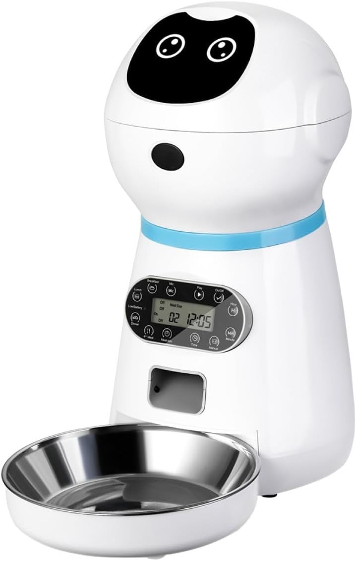 Automatic Pet Feeder Timed Food Dispenser Stainless Steel Bowl White