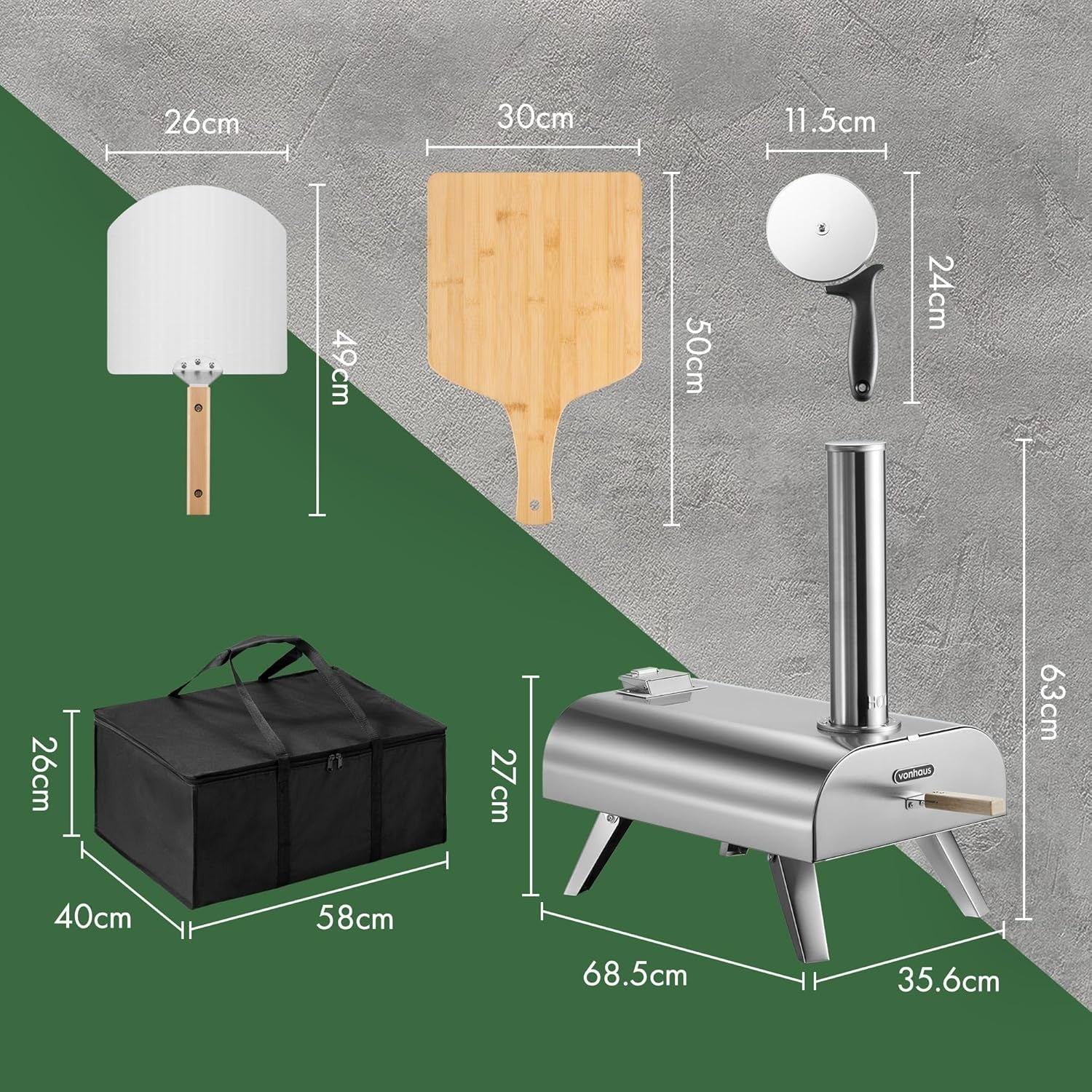 12" Outdoor Wood Fired Pizza Oven with Peel, Cutter, Board & Cover Set