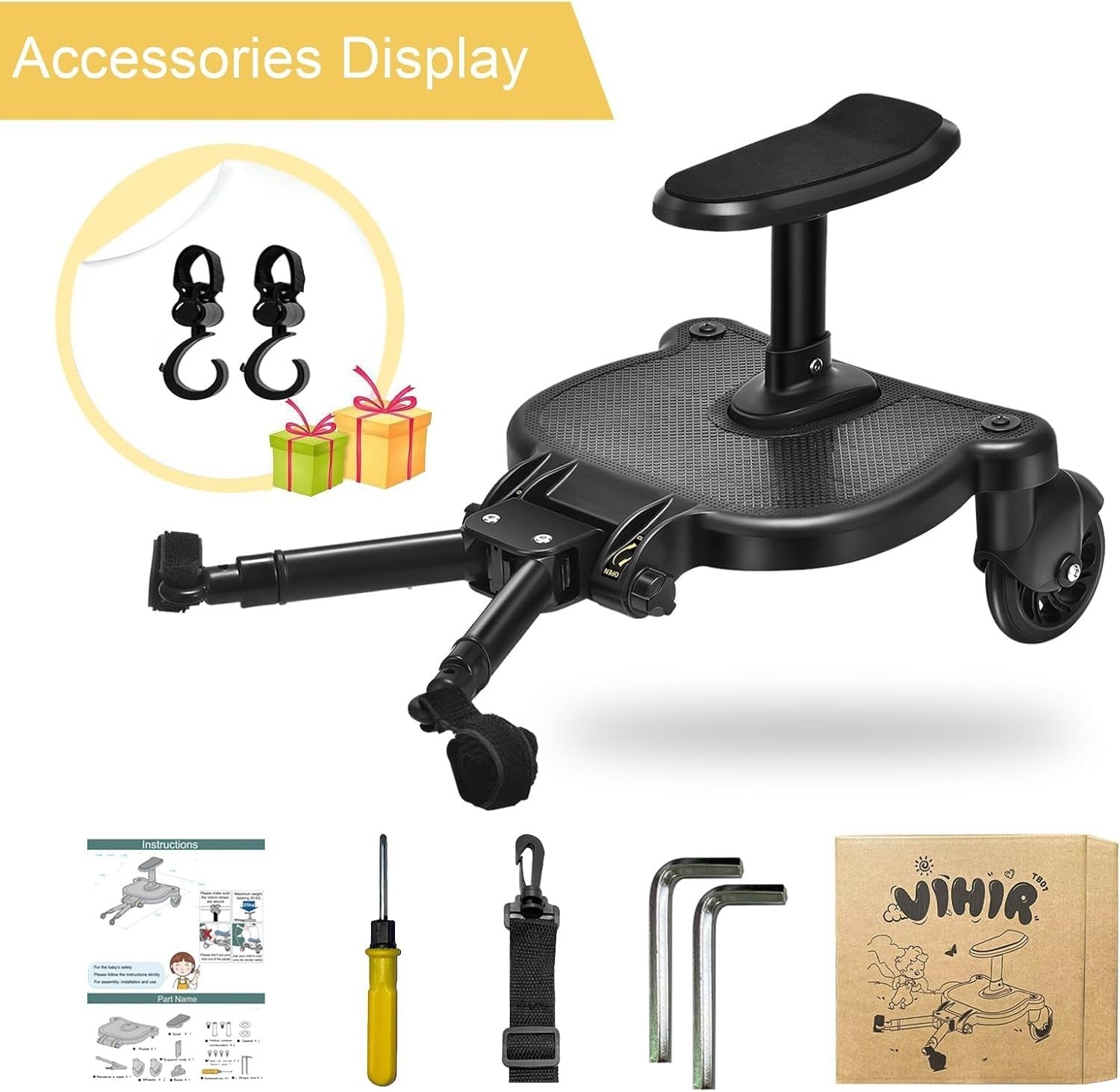 Universal Buggy Board with Seat for Stroller Pram 25kg Toddler Ride-On
