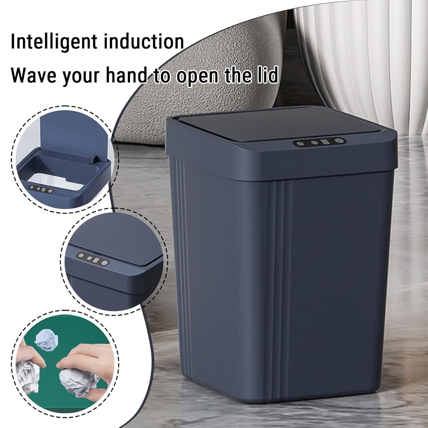 13L Touchless Kitchen Bin Motion Sensor Smart Trash Can Blue