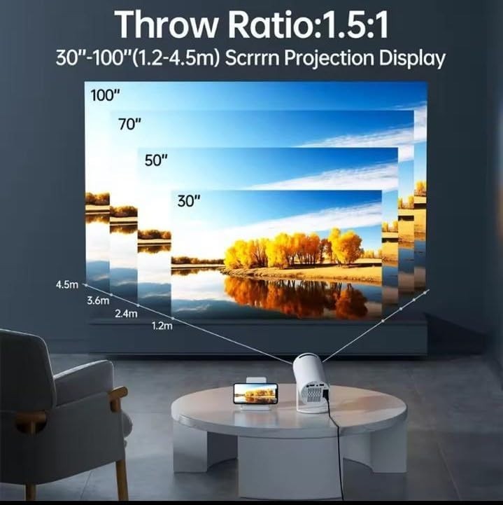 1080P WiFi Android Smart Projector 12000 Lumens 4K Support Portable