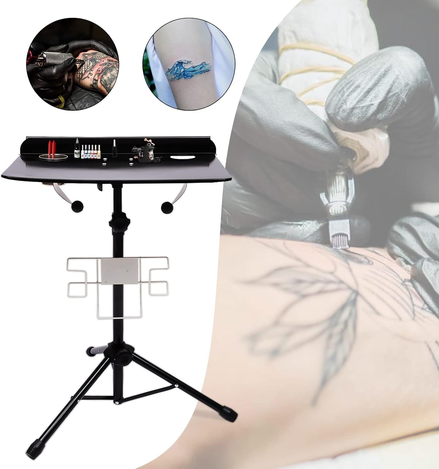 Tattoo Workstation Adjustable Height Rolling Tray Table Portable Studio