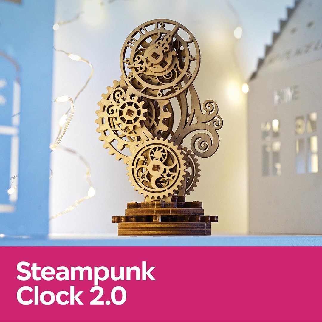 Steampunk 3D Wooden Clock Puzzle Kit - Mechanical Vintage DIY Model 43pcs