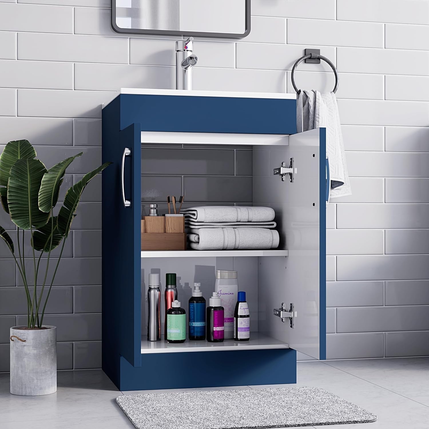 500mm Blue Bathroom Vanity Unit with Basin Under Sink Storage Cabinet Modern