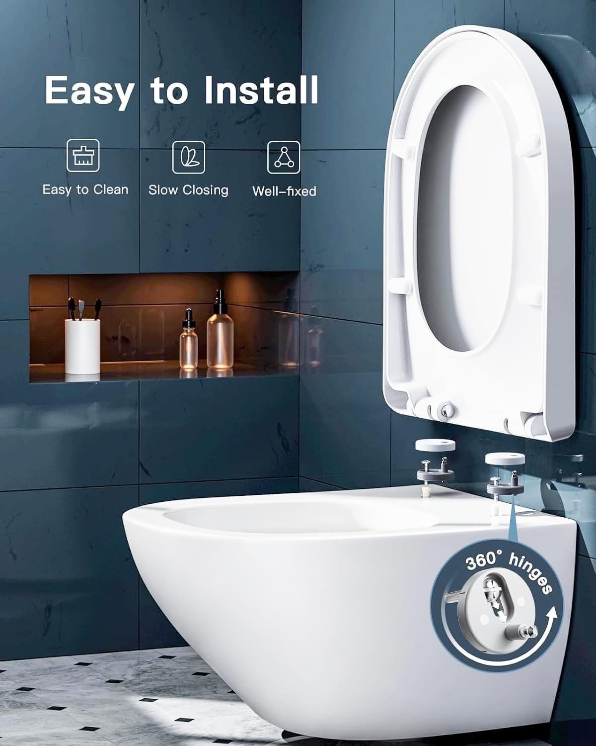 D Shape Toilet Seat Soft Close Quick Release Top Fix White Adjustable Stainless