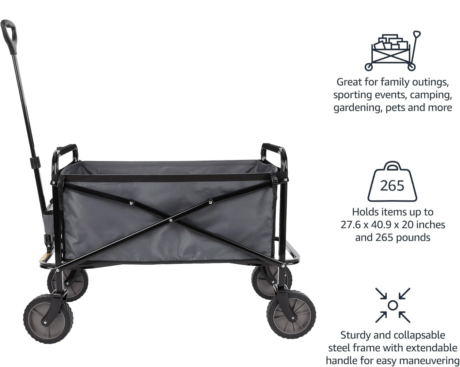 Collapsible Grey Garden Wagon Foldable Outdoor Utility Camping Festival Trolley