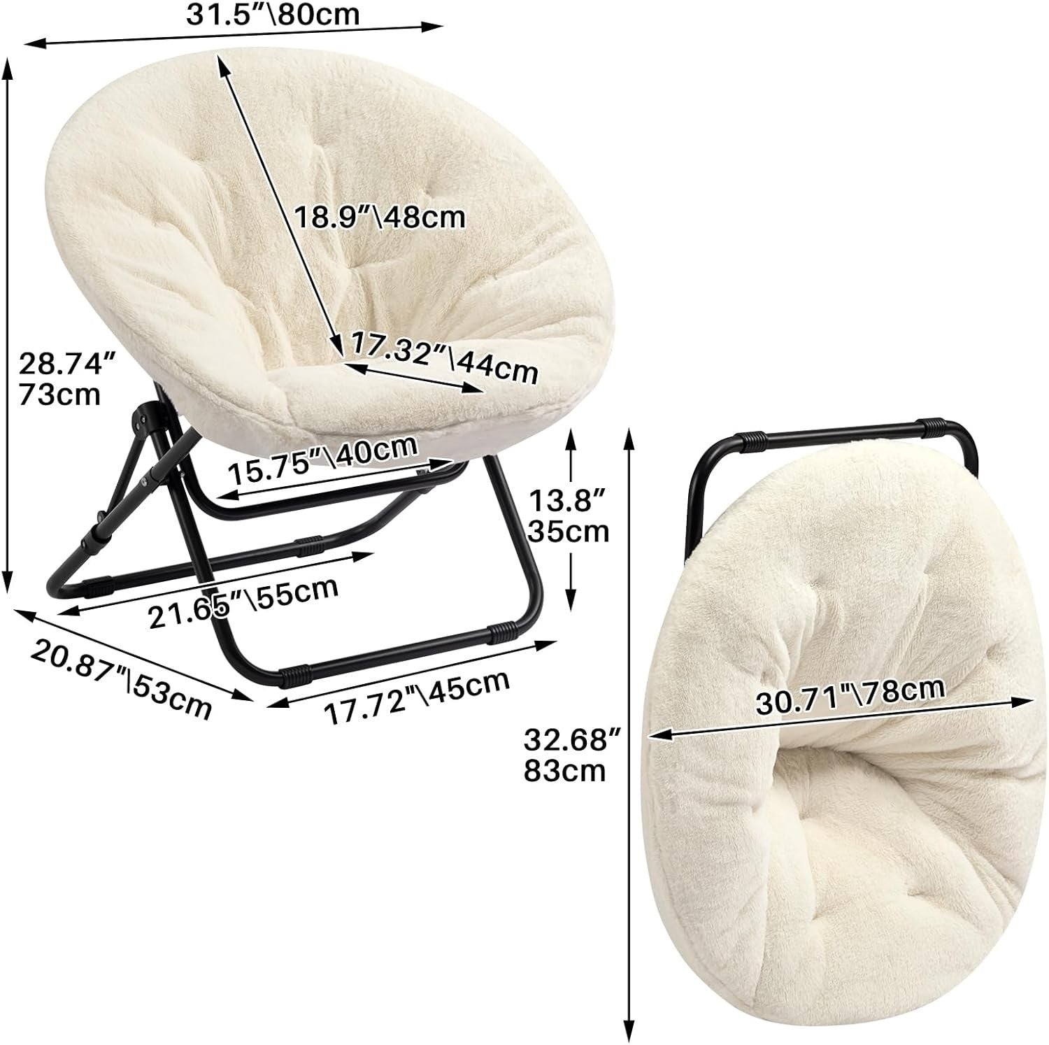 Folding Plush Saucer Chair - Cozy Small Round Armchair for Living Room Bedroom