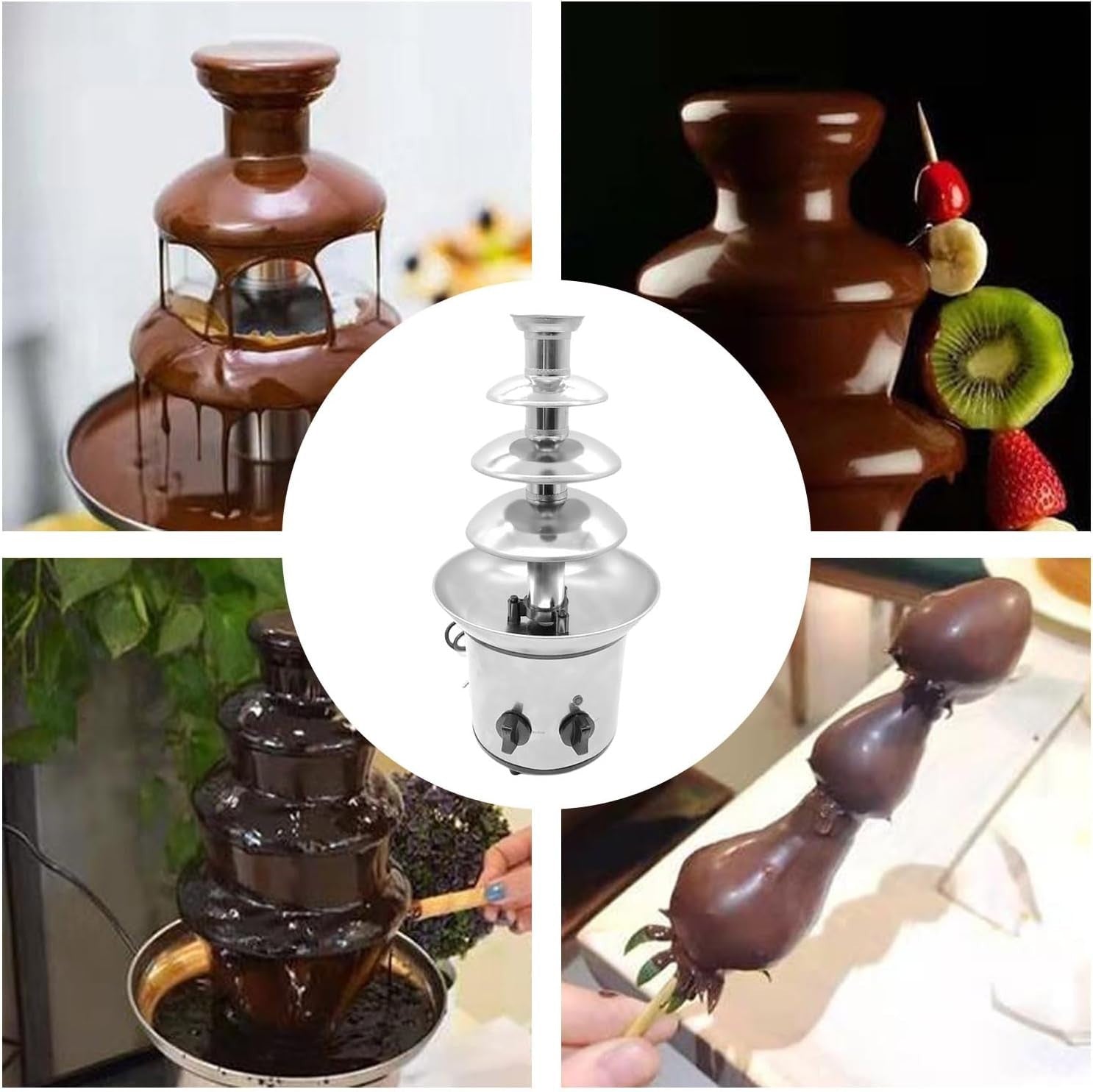 4 Tier Chocolate Fountain Stainless Steel Fondue Machine 4lb