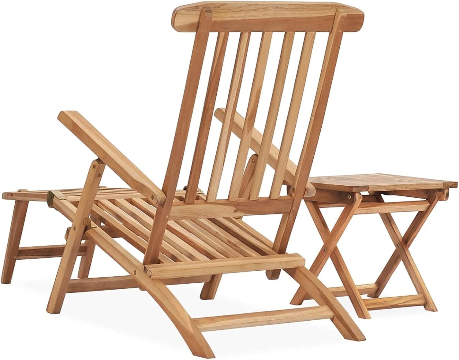 Durable Teak Wood Garden Deck Chair with Footrest & Table Outdoor Lounge