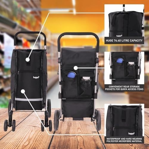 74L Foldable Shopping Trolley 6 Wheels Lightweight Grocery Cart Storage