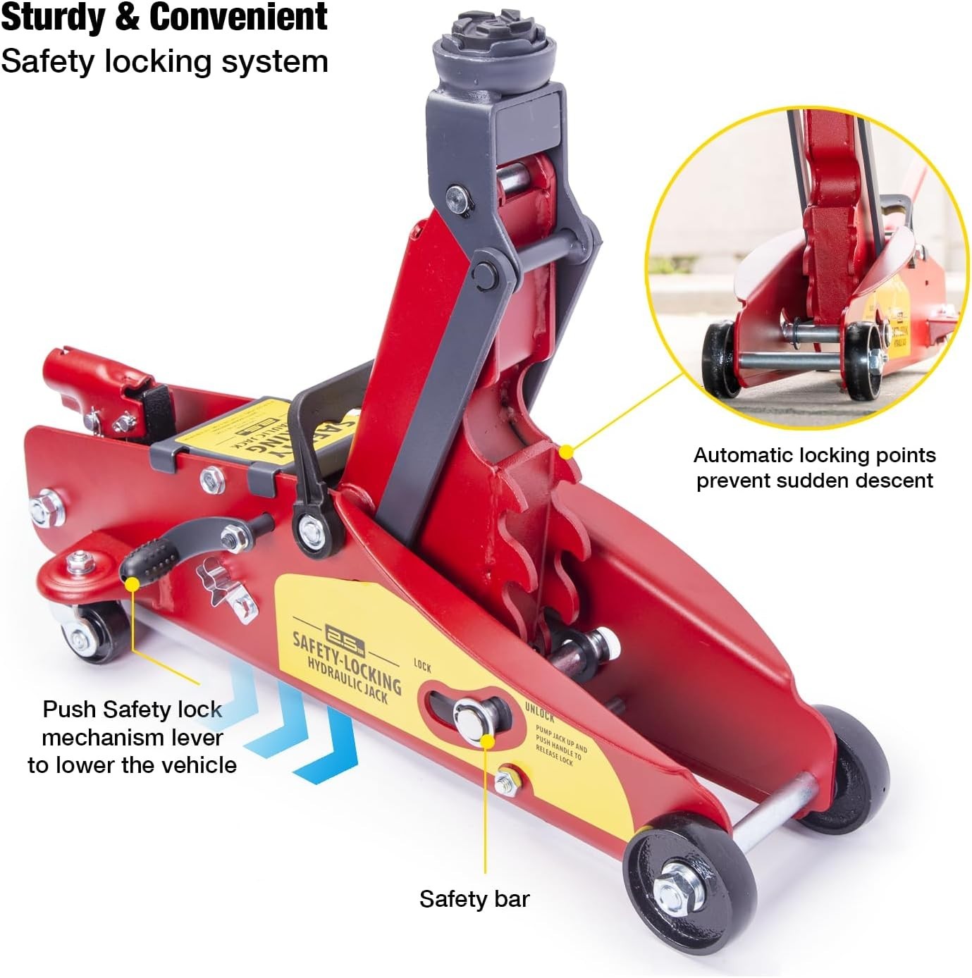2.5 Ton Hydraulic Trolley Jack Auto-Locking Safety Lift 5.11–15.2" Heavy Duty